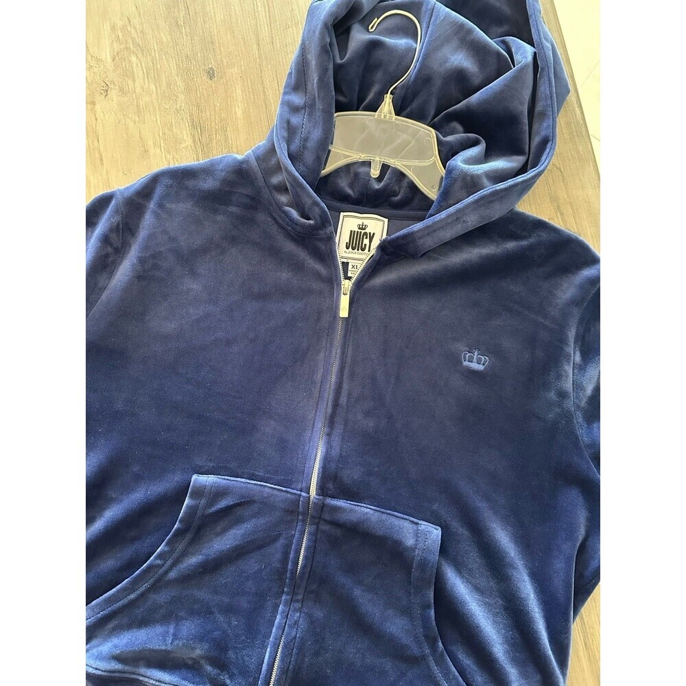 Juicy Couture Zip Up Hoodie Jacket Girls Sweatshirt Blue Velvet Size XL Y2K